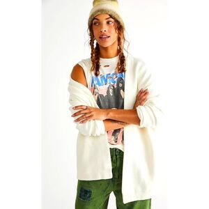 FREE PEOPLE Ottoman Ribbed-Knit Open-Front Cardigan Boho Beachy Pockets Medium